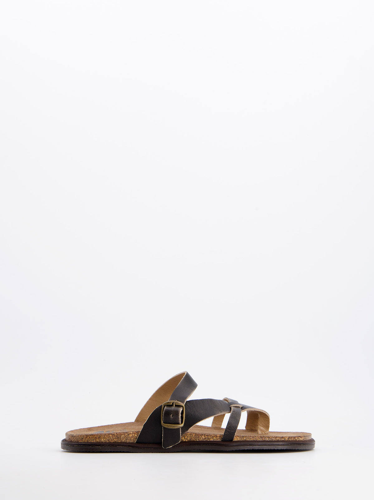 Black Leather Flat Sandal - Kravi