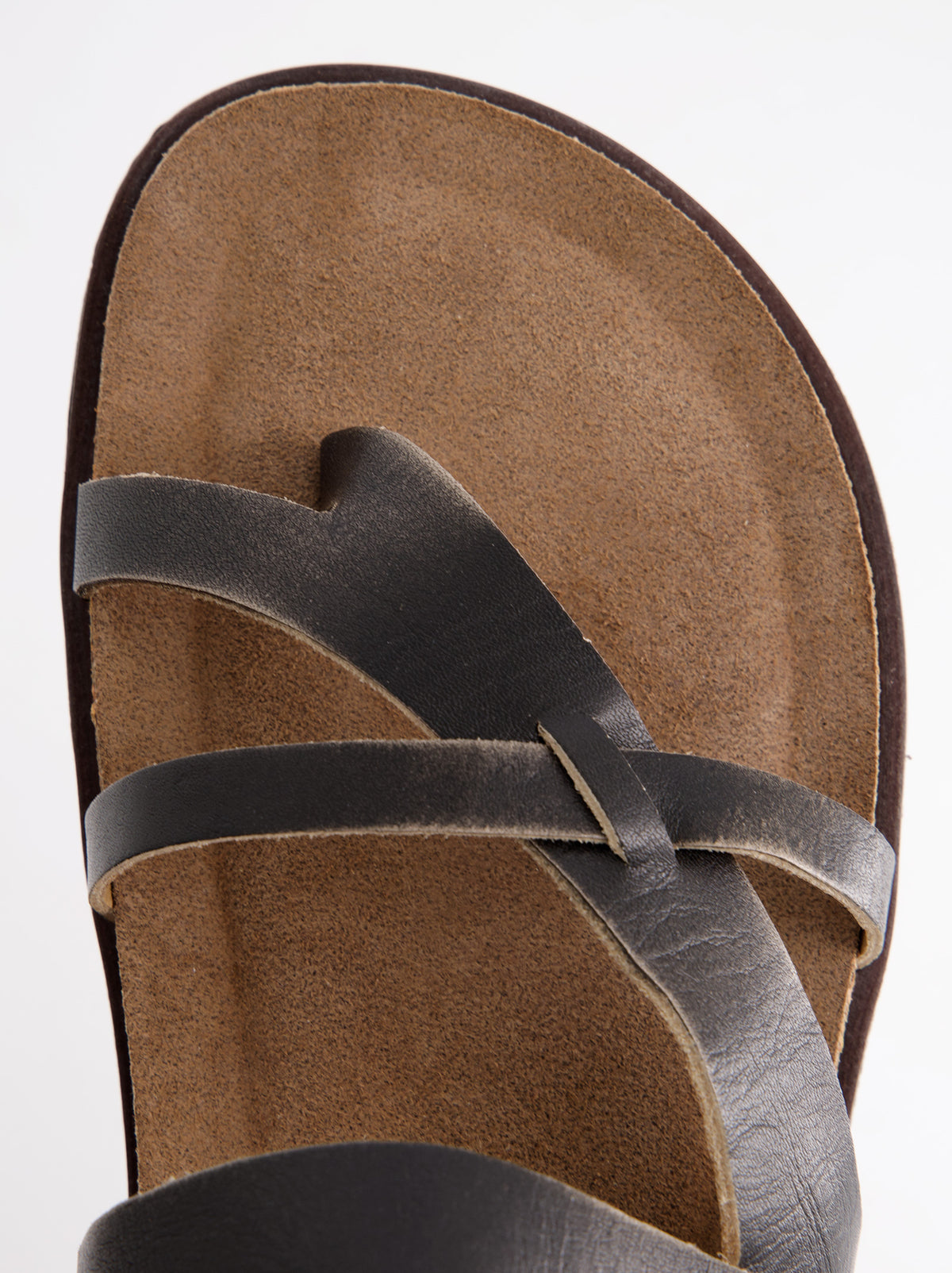 Black Leather Flat Sandal - Kravi