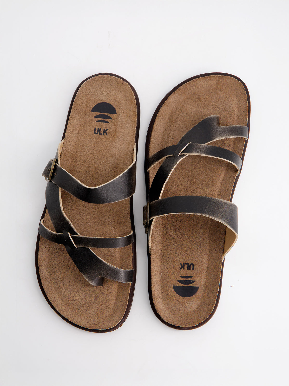 Black Leather Flat Sandal - Kravi