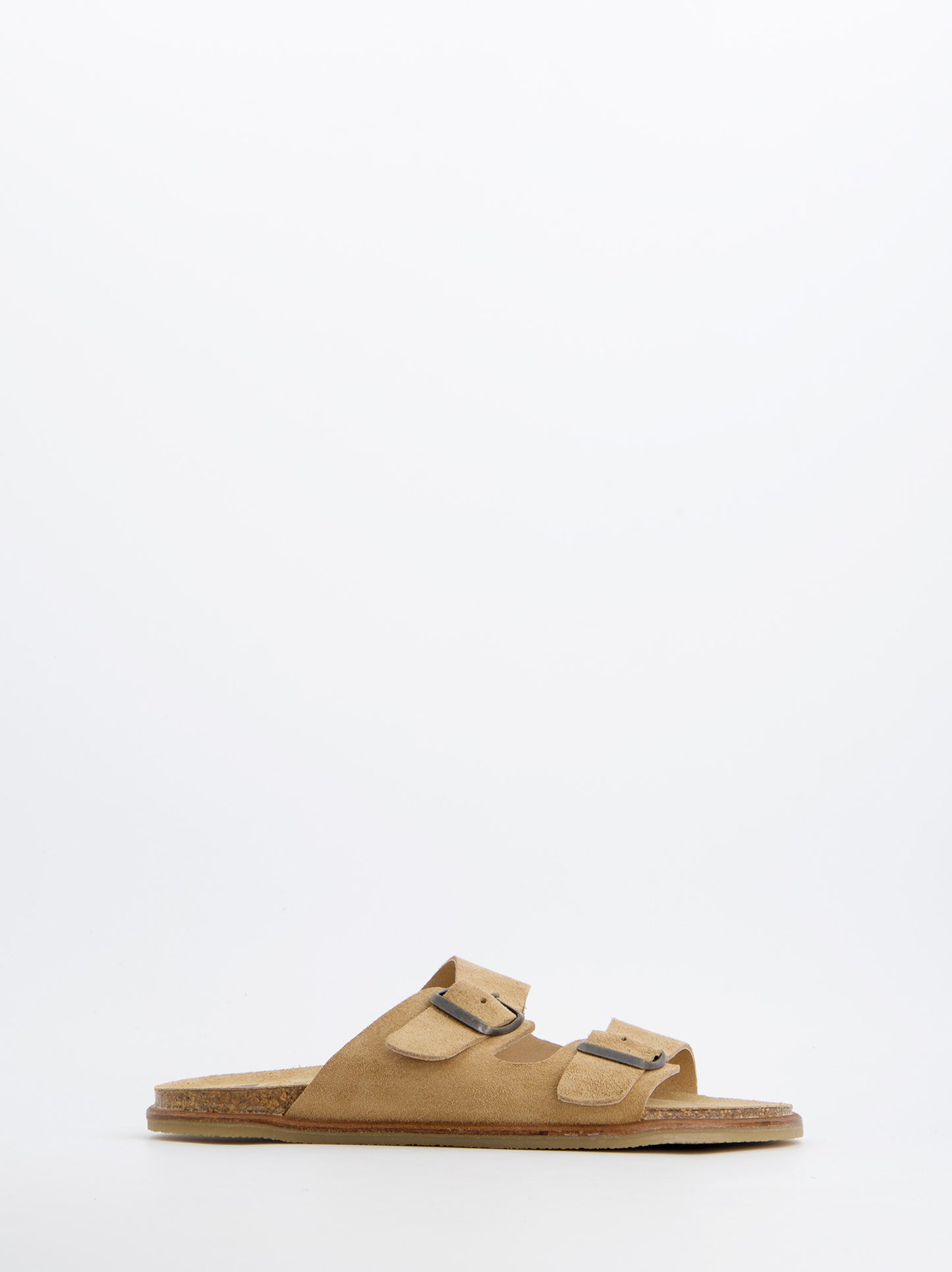 Sandalia De Piel Serraje Con Doble Hebilla Camel - Famara