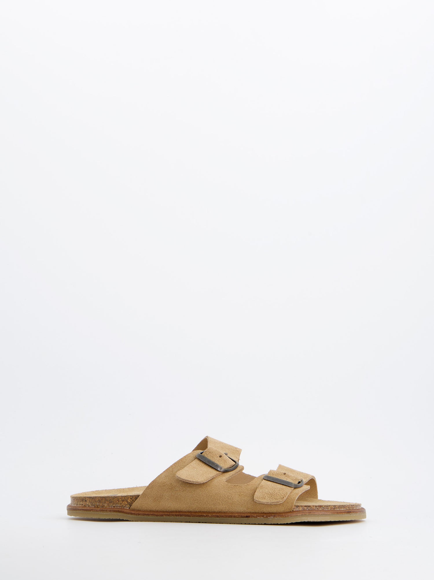 Sandalia De Piel Serraje Con Doble Hebilla Camel - Famara