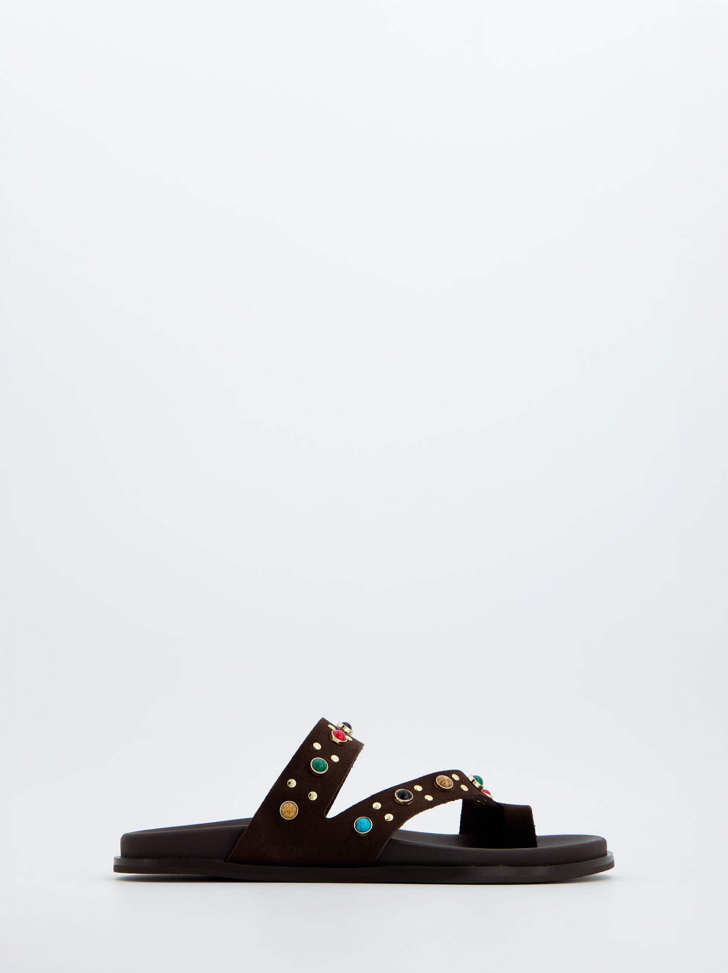 Sandalias Porronet Marrones Con Pedrería Multicolor