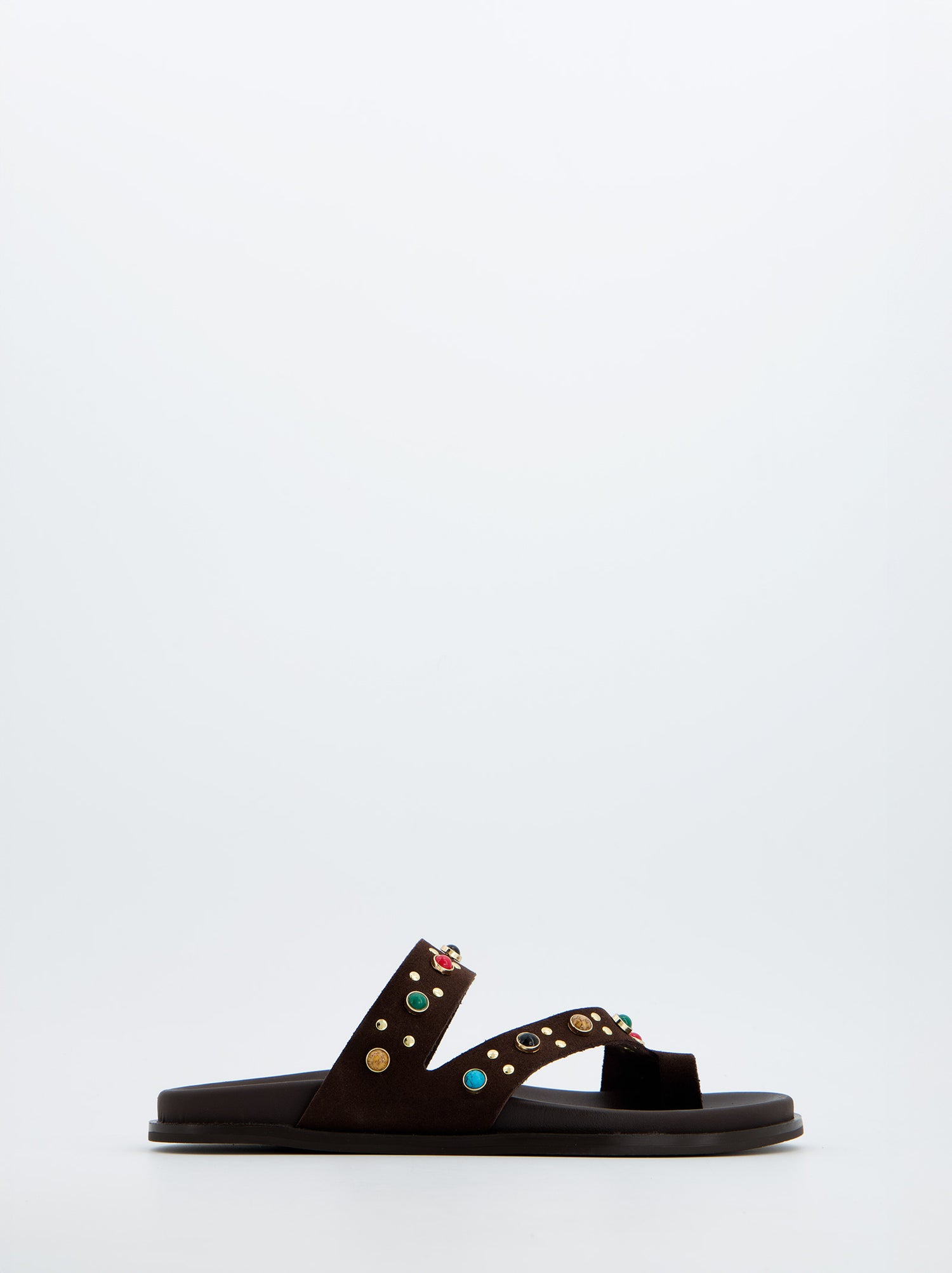 Sandalias Porronet Marrones Con Pedrería Multicolor