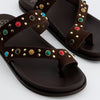 Sandalias Porronet Marrones Con Pedrería Multicolor