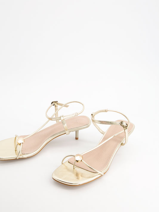Sandalias doradas tiras finas tacón bajo - Bolly