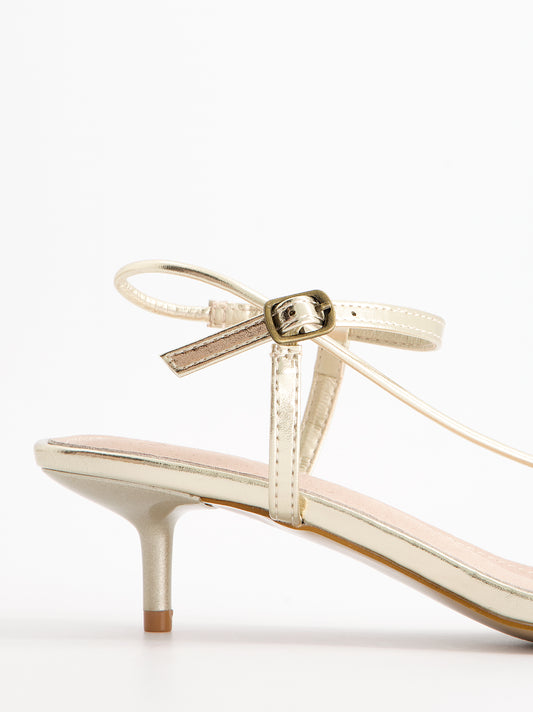 Sandalias doradas tiras finas tacón bajo - Bolly