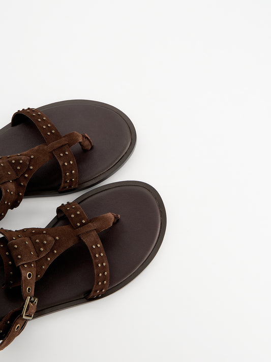 Sandalias planas de ante con tachas - Tine