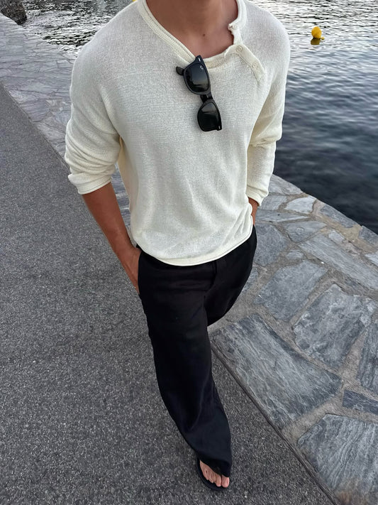 Knit jumper with asymmetrical neck fastening - Flud