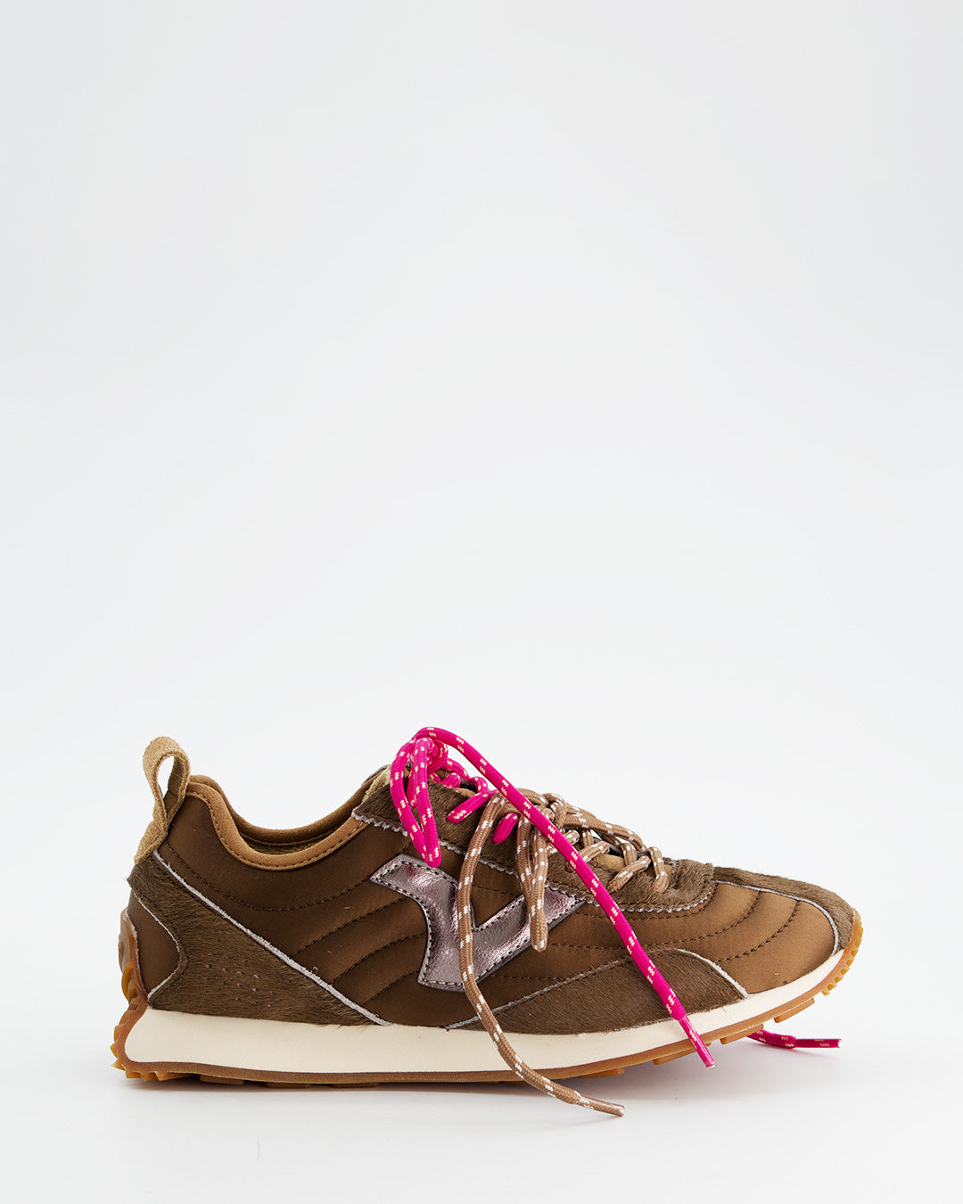 Zapatillas Retro Marrón con Doble Cordón Fucsia - Victoria