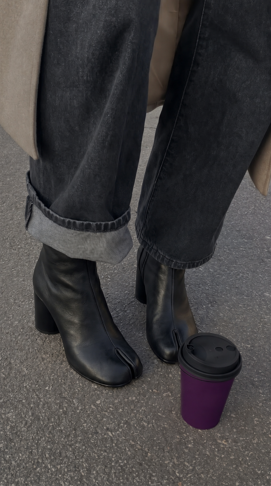 Black Leather Tabi Boots - Glace