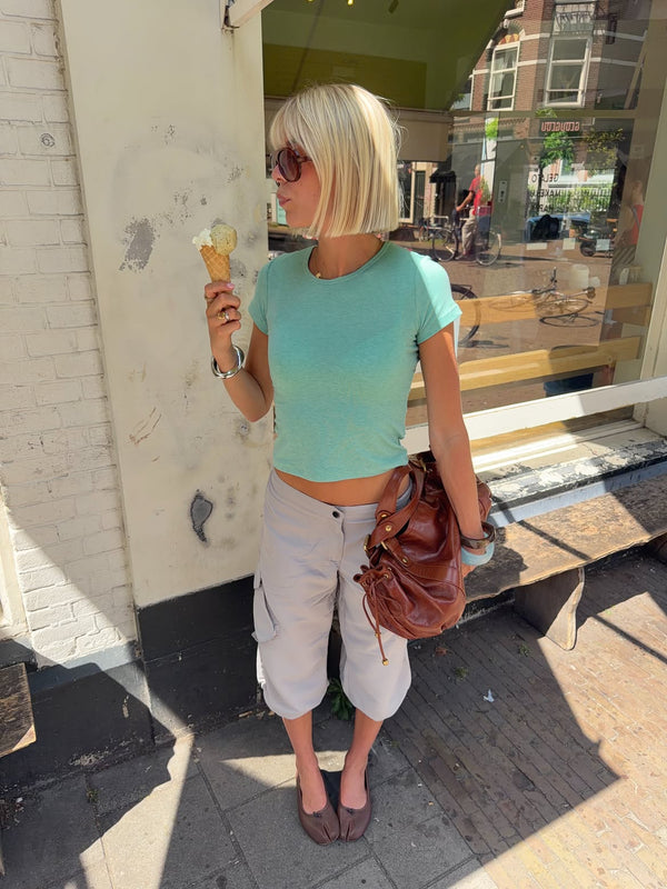 Turquoise basic flowy t-shirt - Funny