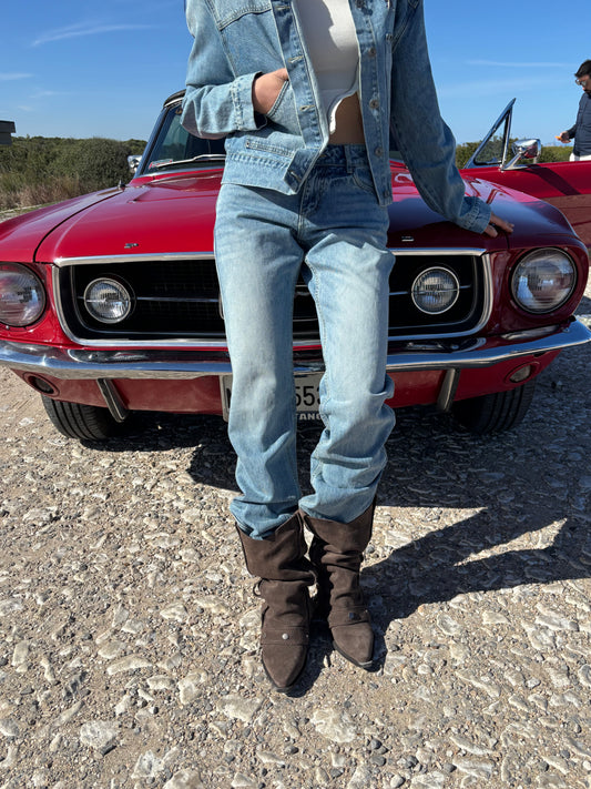 Light wash effect denim trousers - Aya