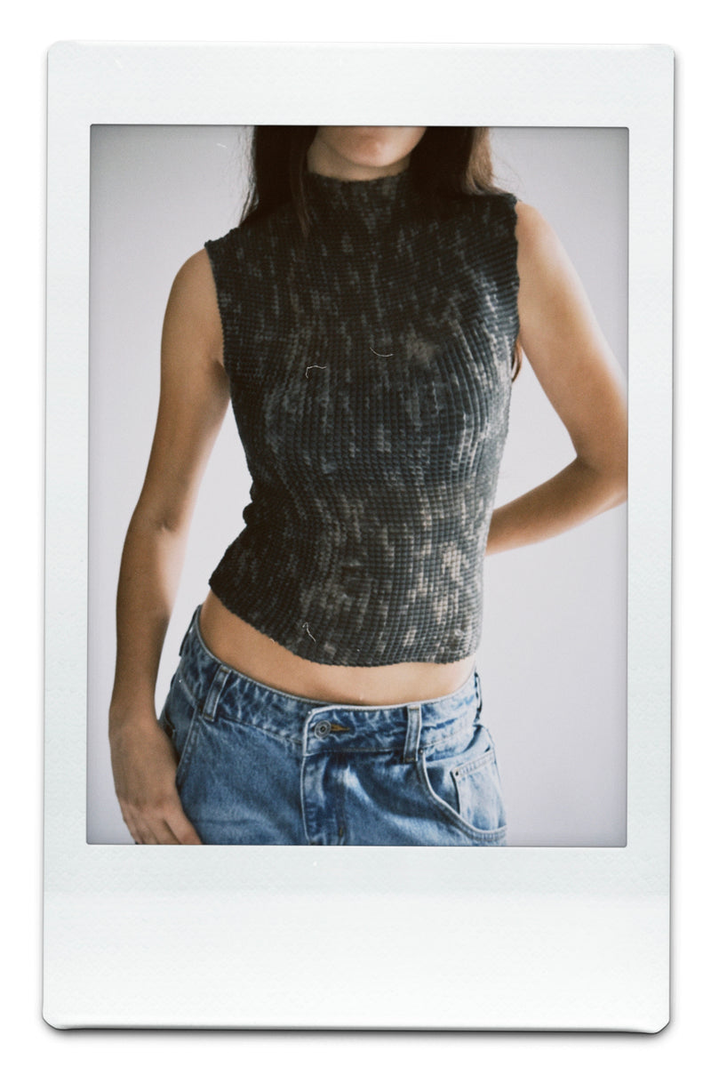 High-neck micro-pleated top - ISI