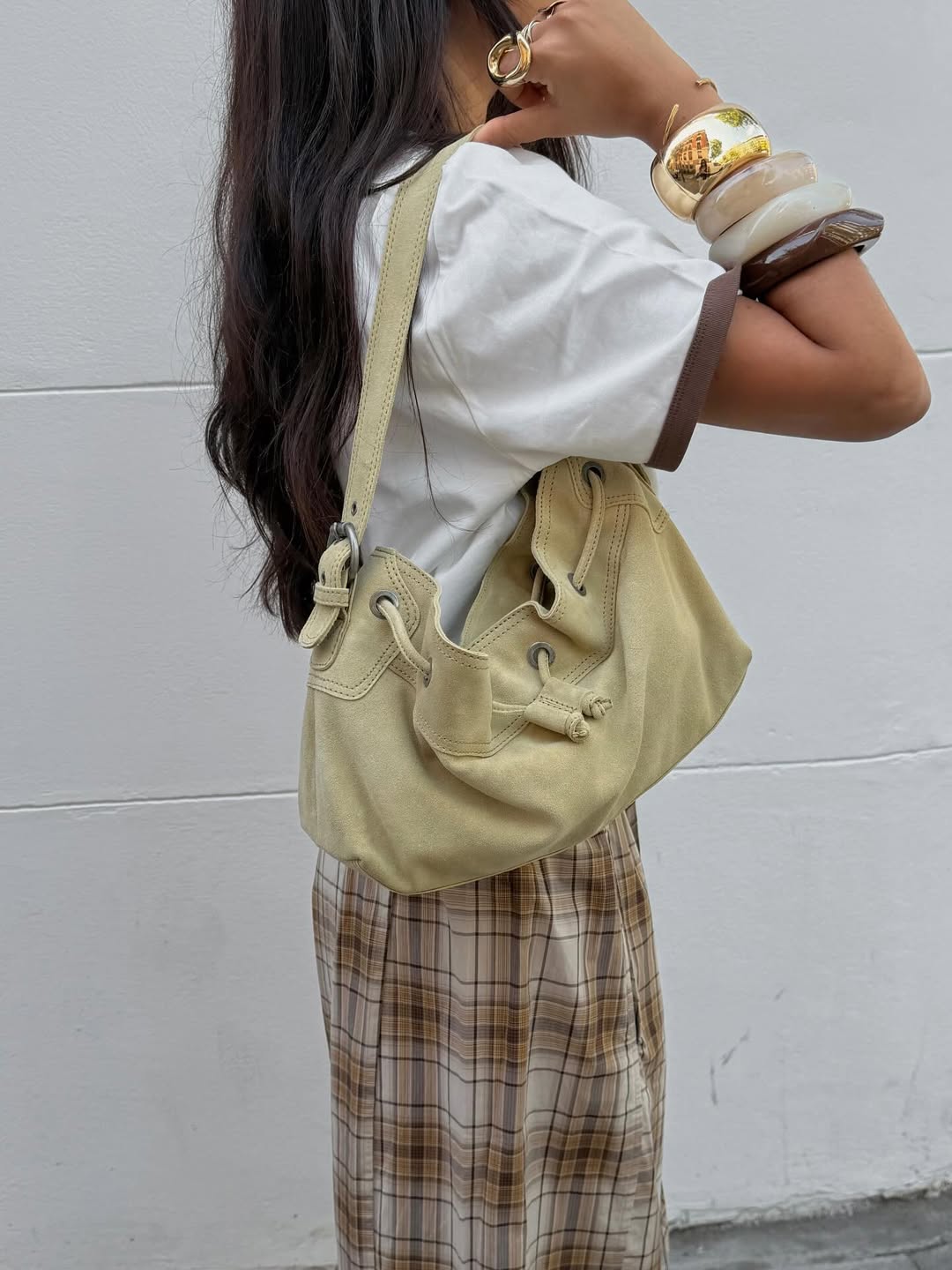 Yellow leather bucket bag - Pomelie